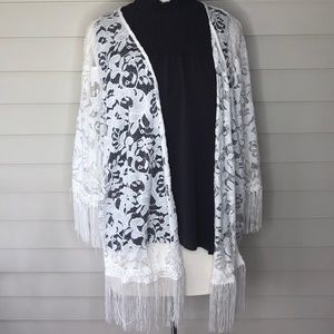 NWT Jodifl Fringe & Lace White Kimono